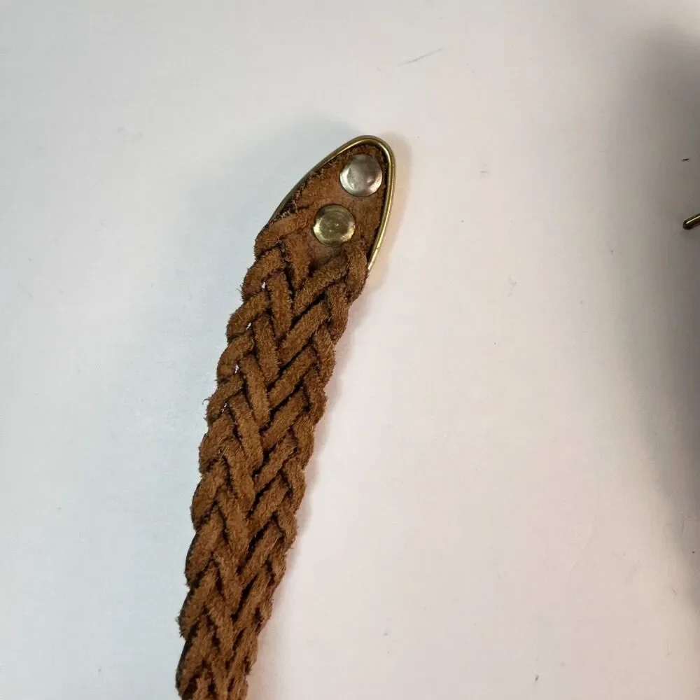 Capezio Women's Brown Braided Woven Brass Buckle Vintage Belt Size S/M